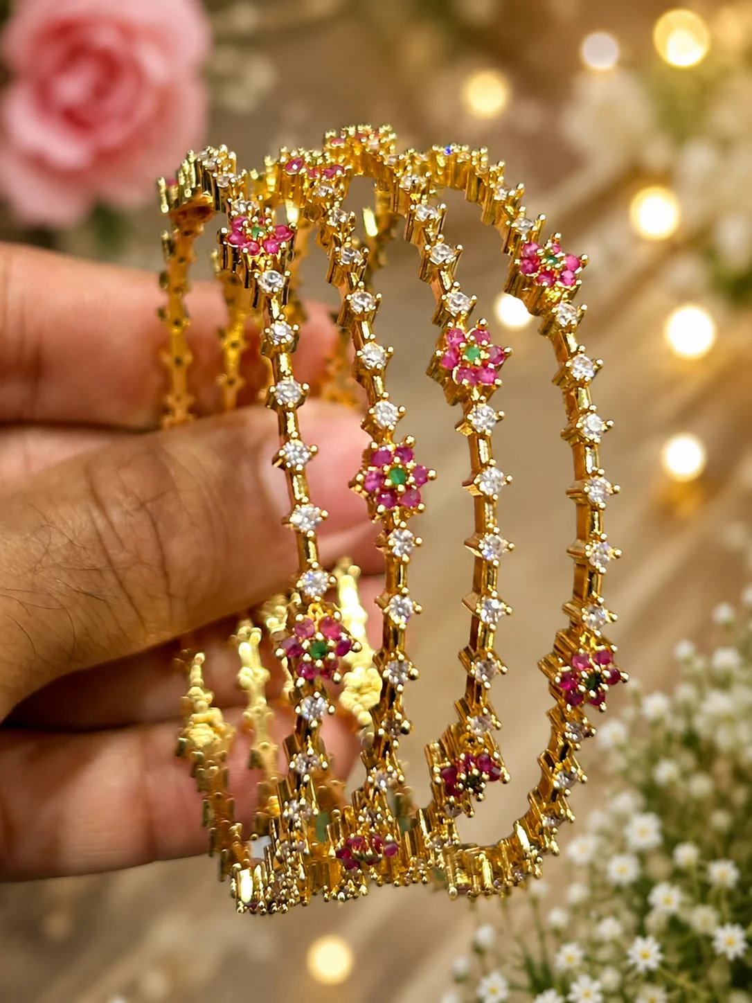 Gold plated stone bangles