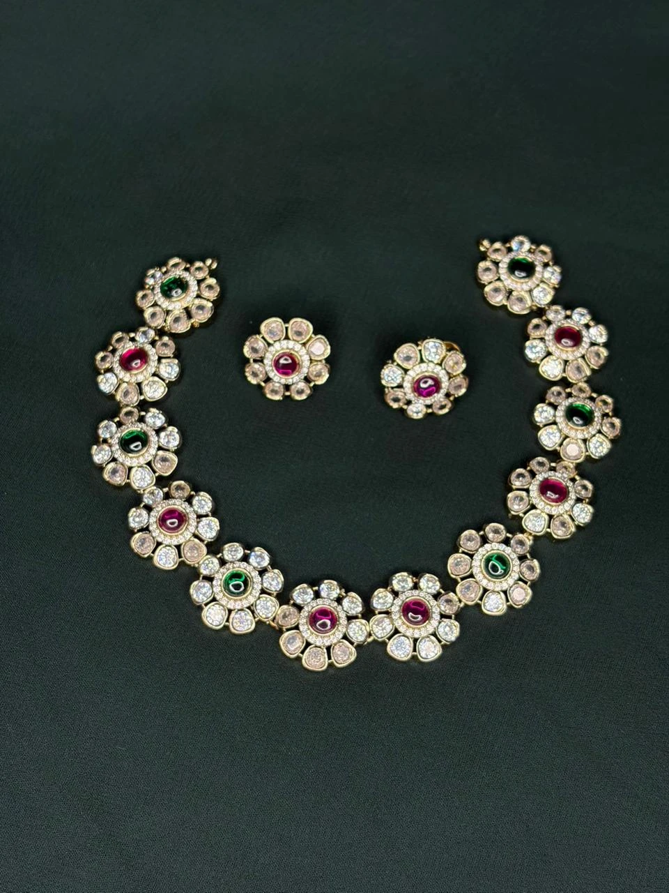Regal Floral Gemstone Necklace Set