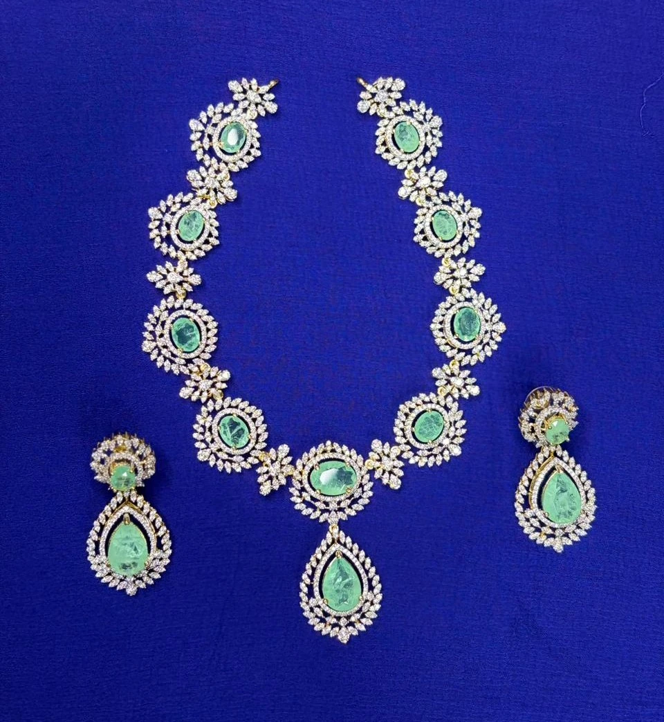 Elegant Emerald & Diamond Floral Necklace Set