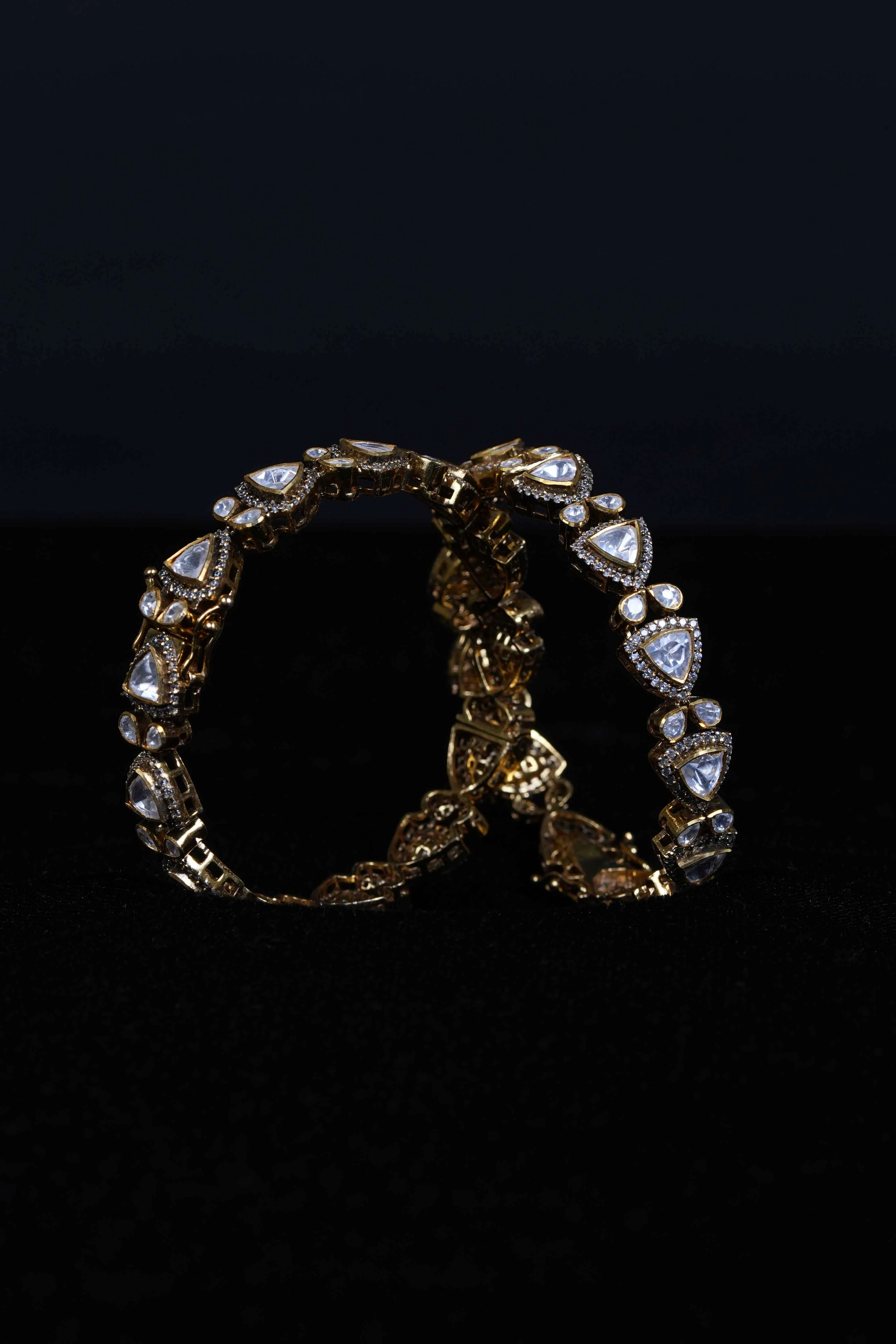 92.5 Sterling Silver Polki Kundan Openable Kada Bangles