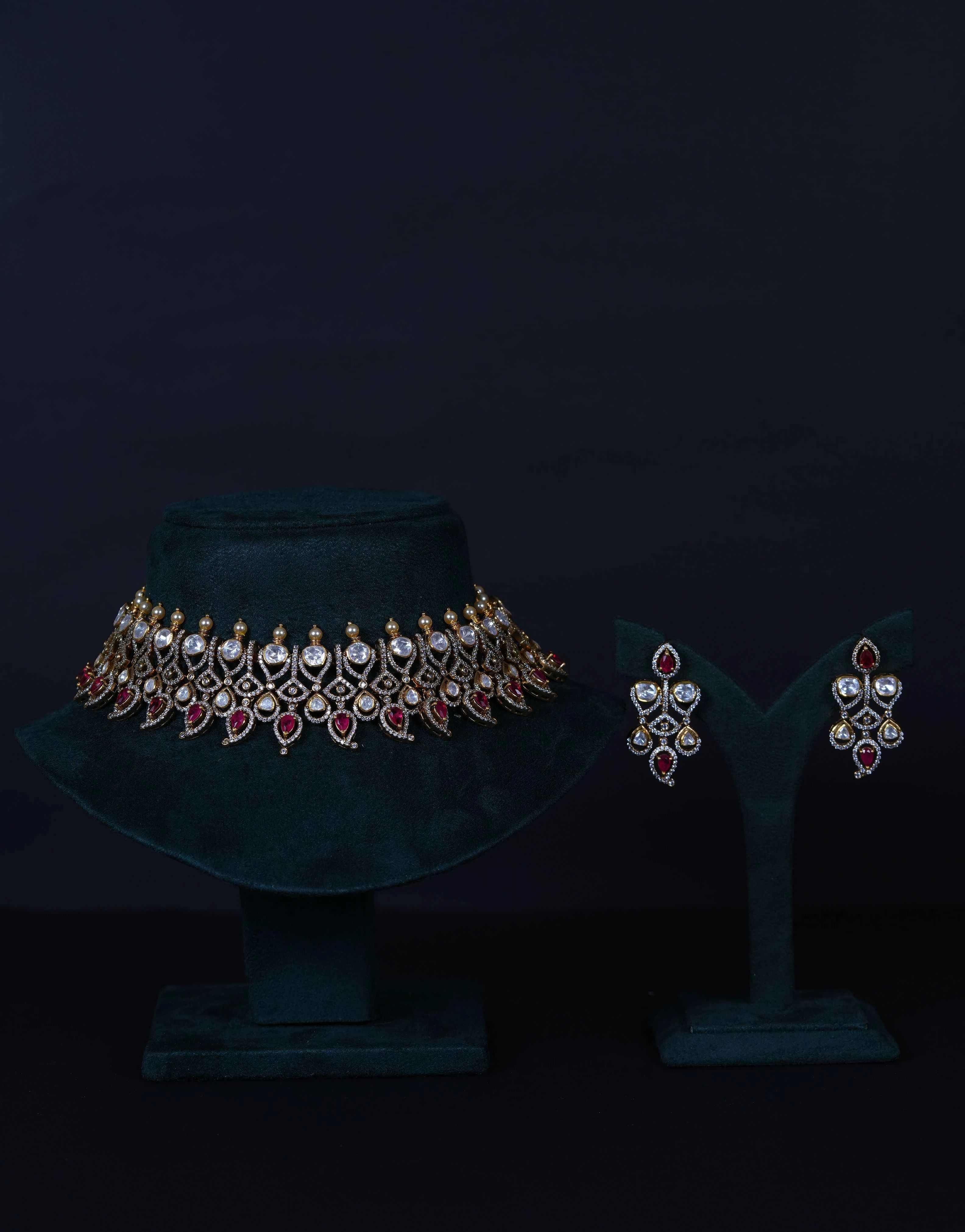 Polki Ruby Choker with Earrings in 92.5 Silver