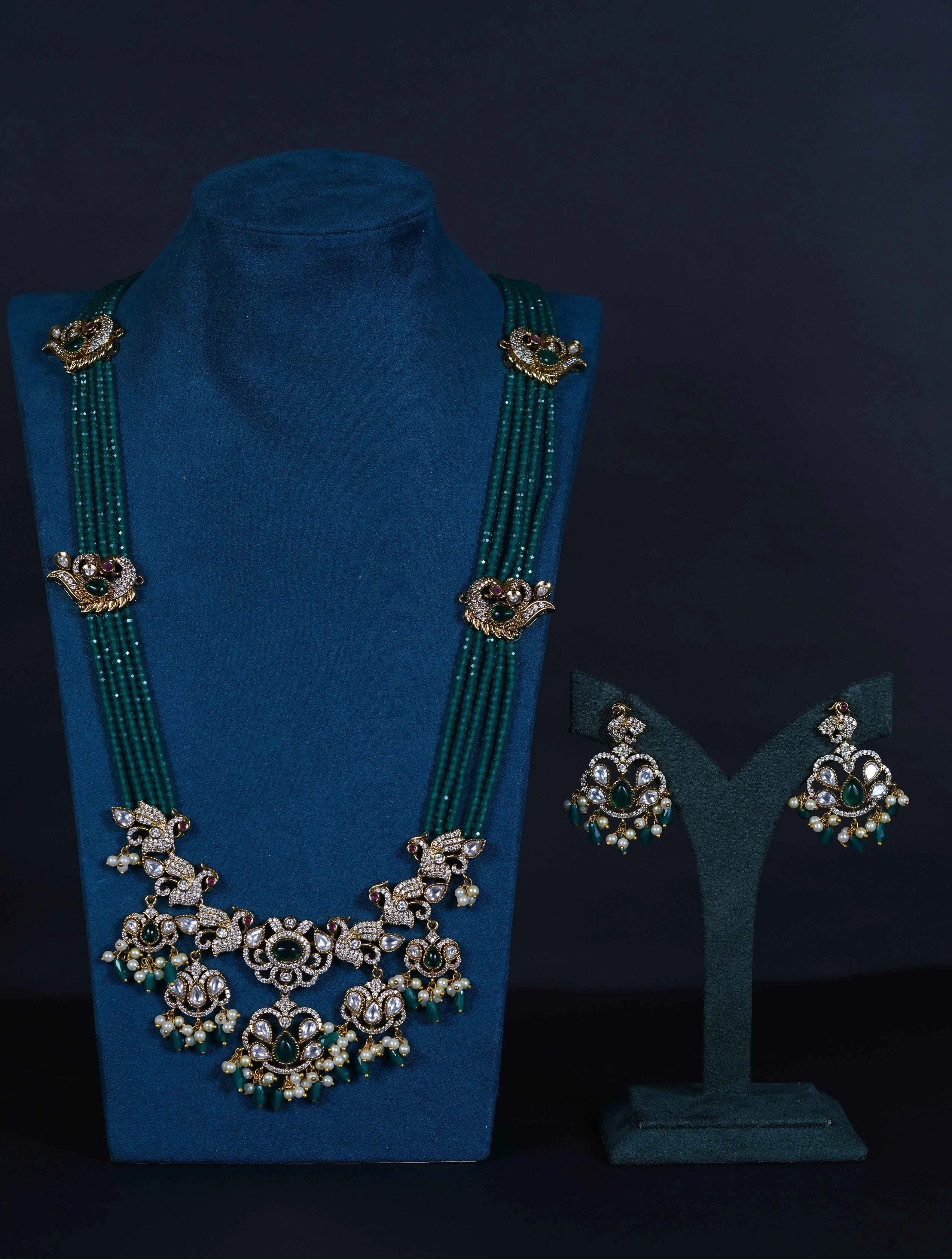 Victorian Pendant Haram Set with Green Beads & Earrings