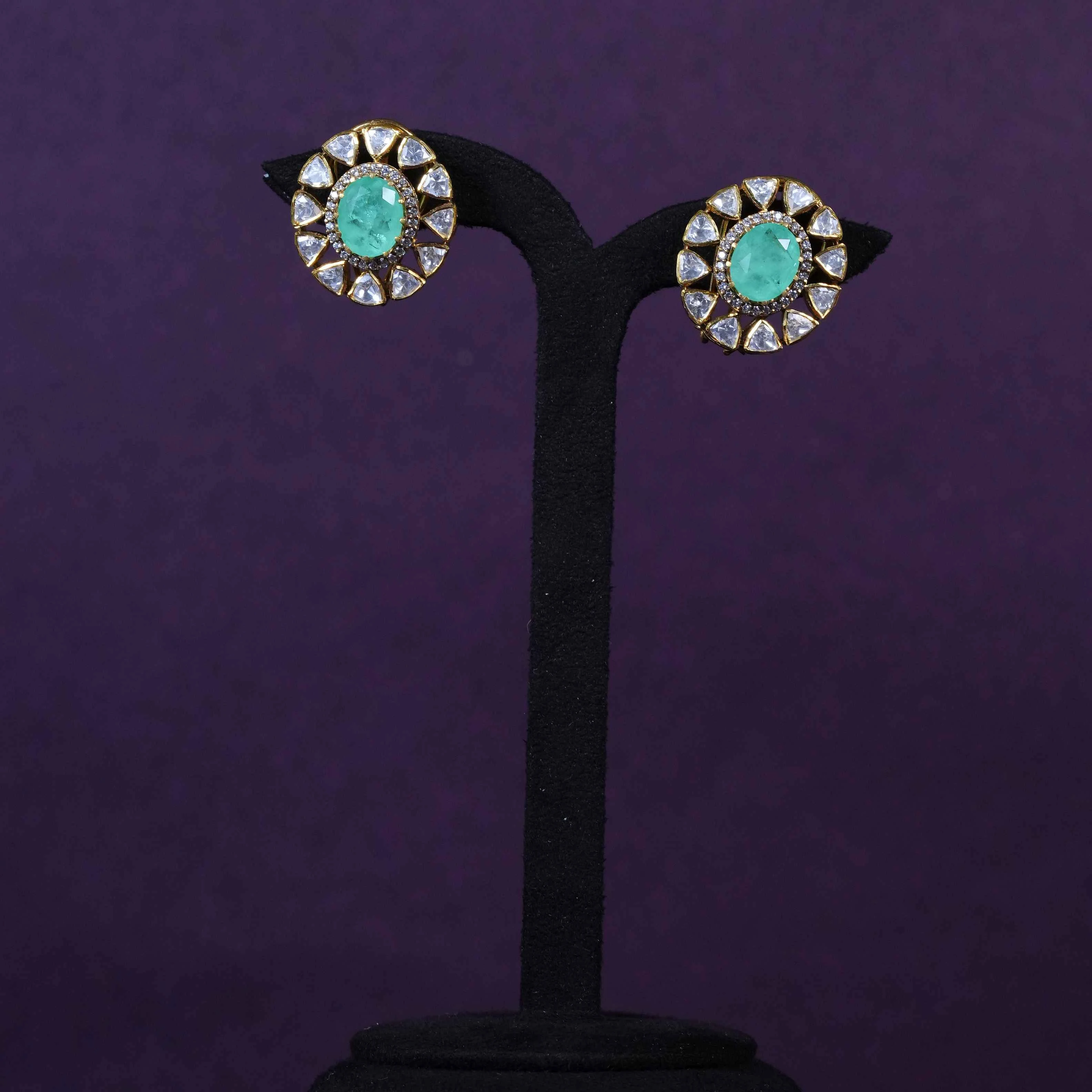 Emerald Moissanite Halo Stud Earrings”