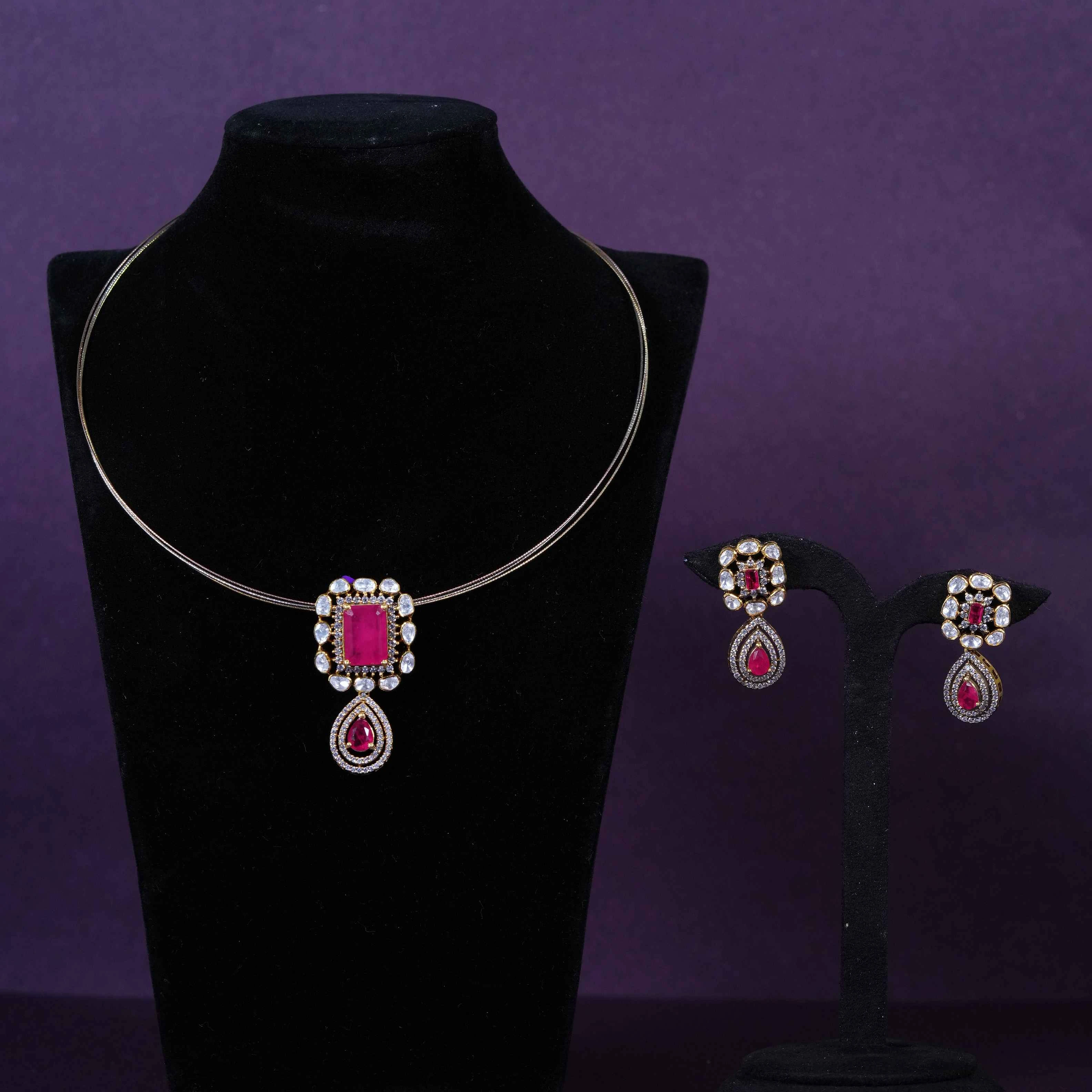 Ruby Polki Double Drop Statement Pendant Set