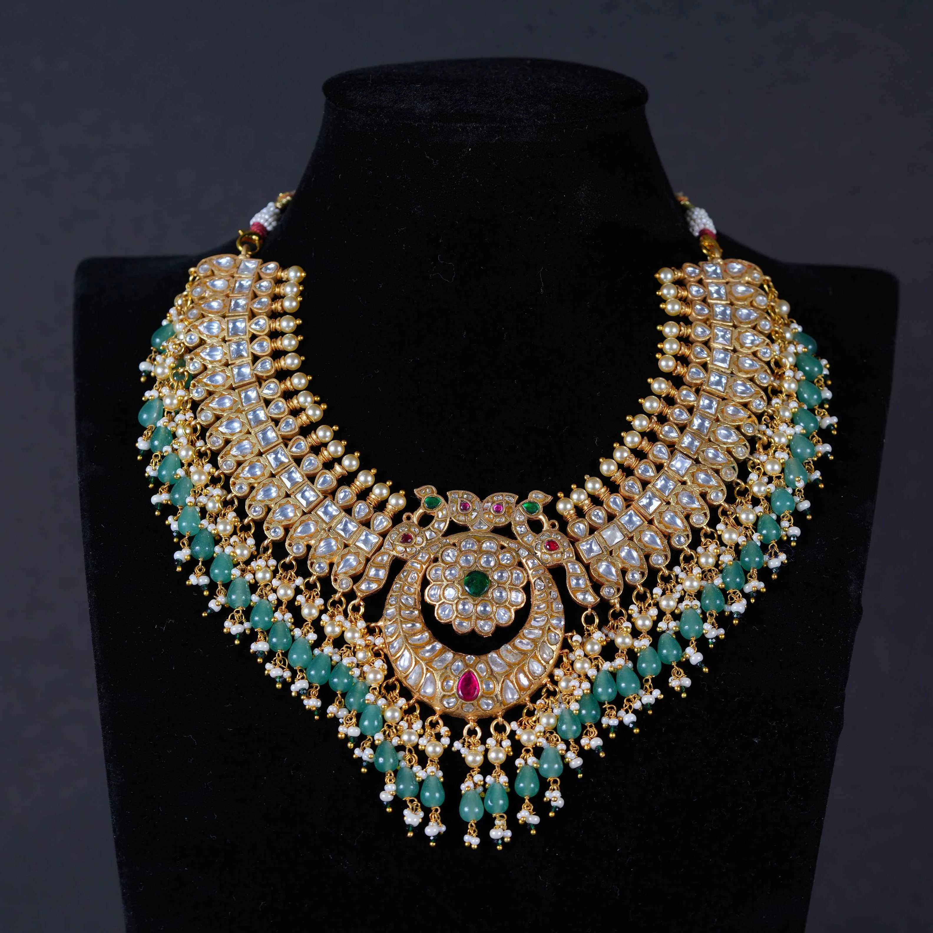 Royal Temple Kundan Emerald Bridal Choker Set