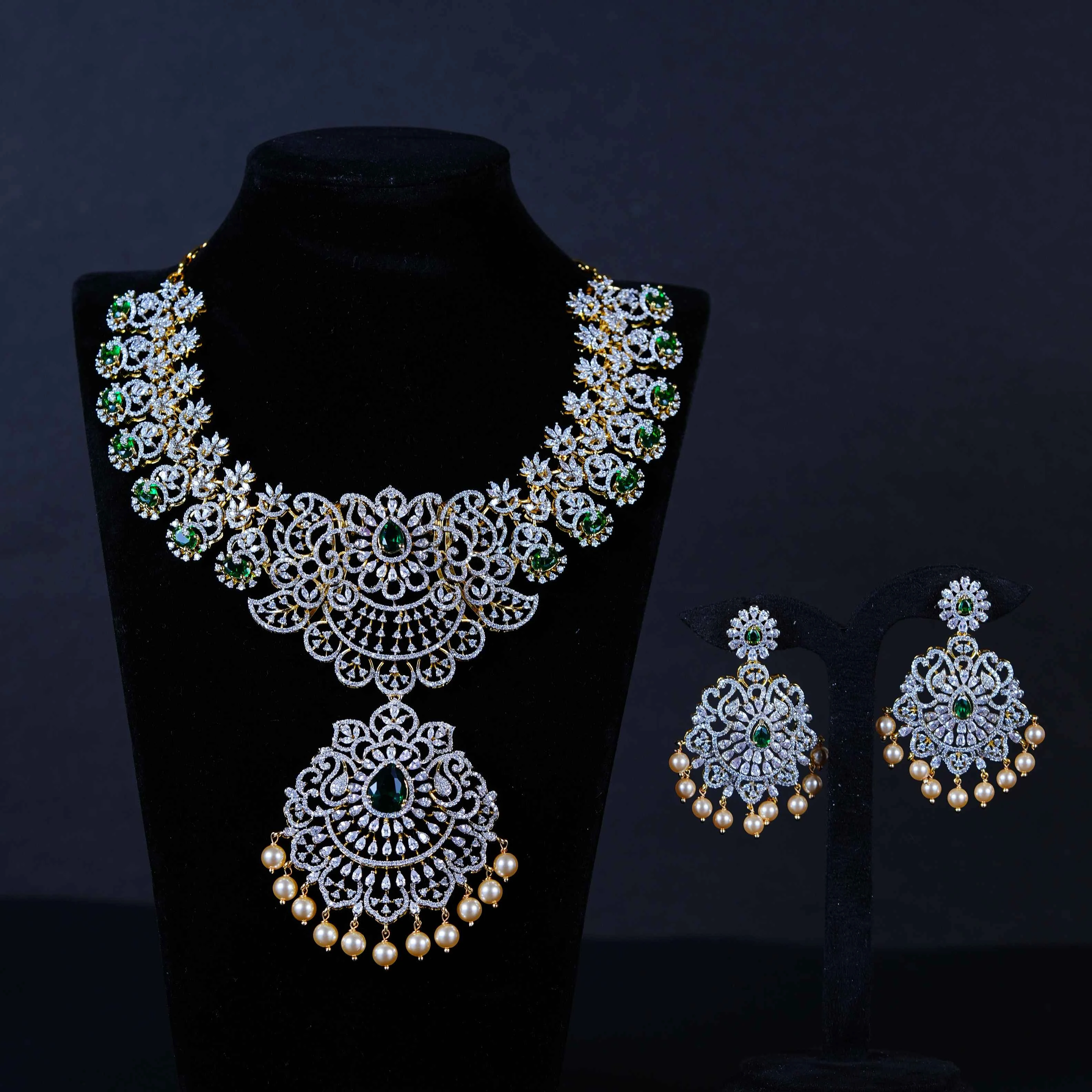Emerald Victorian Diamond Bridal Haram Set