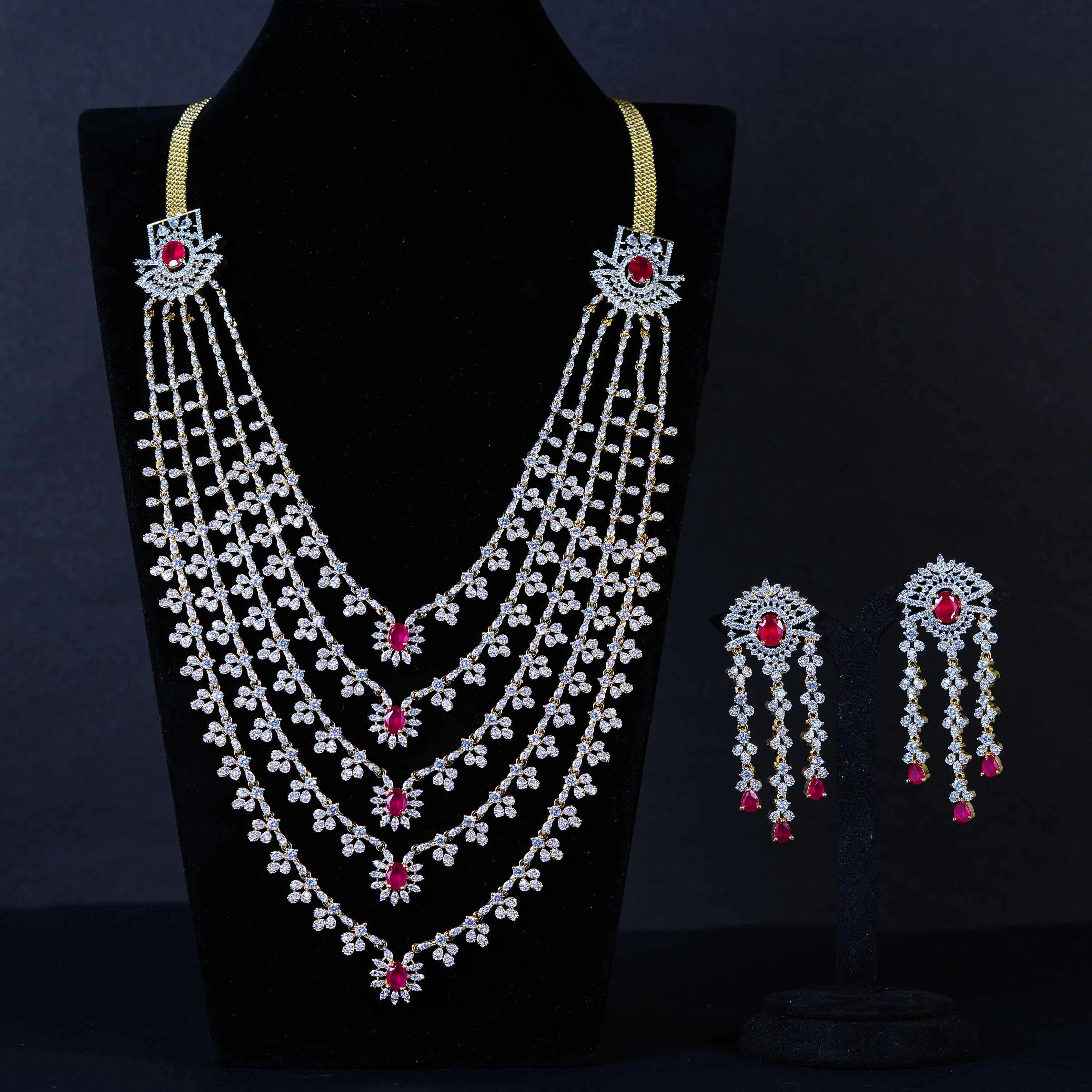 “Royal Ruby Victorian Multi-Layer Bridal Haram”