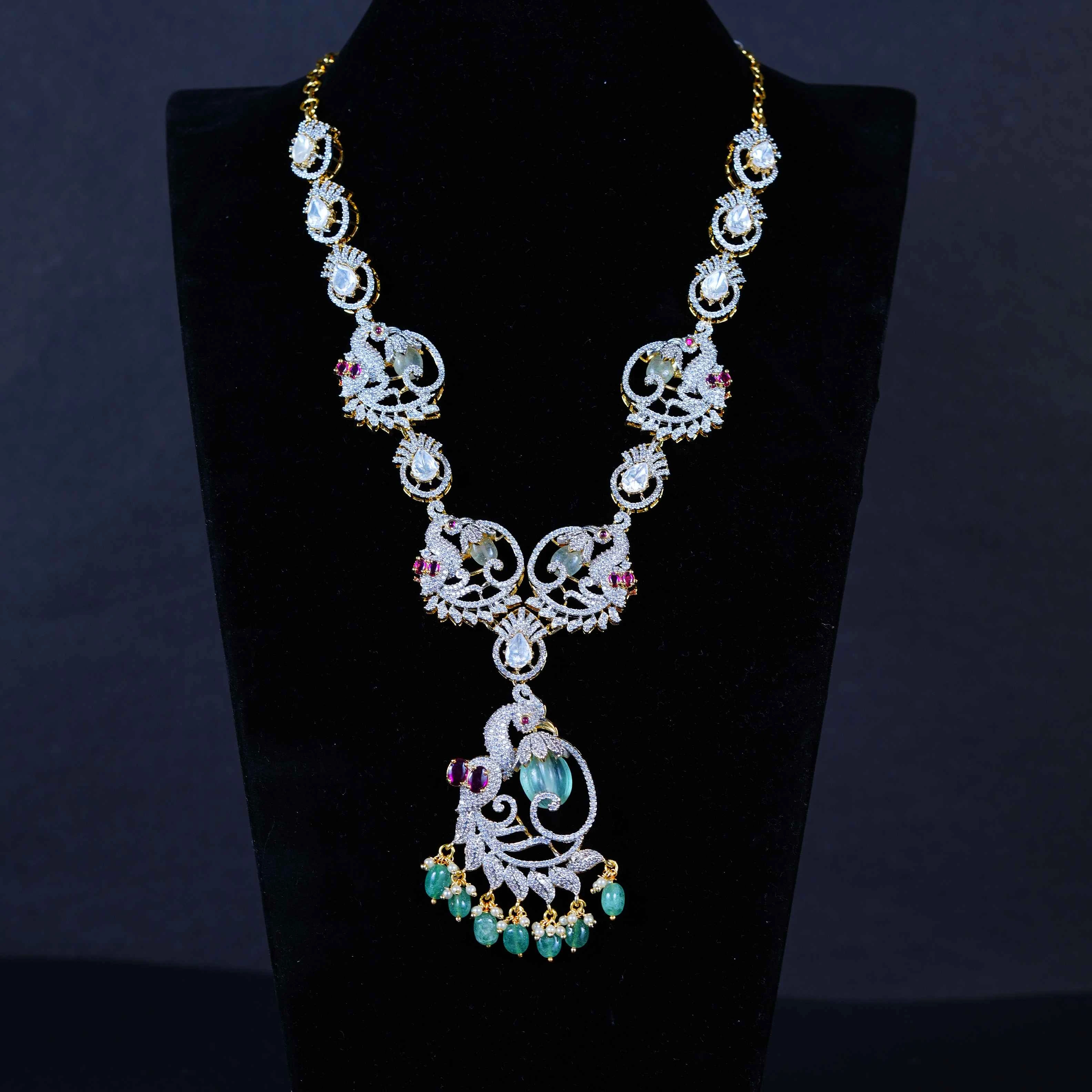 “Peacock Motif Victorian Statement Necklace Set”