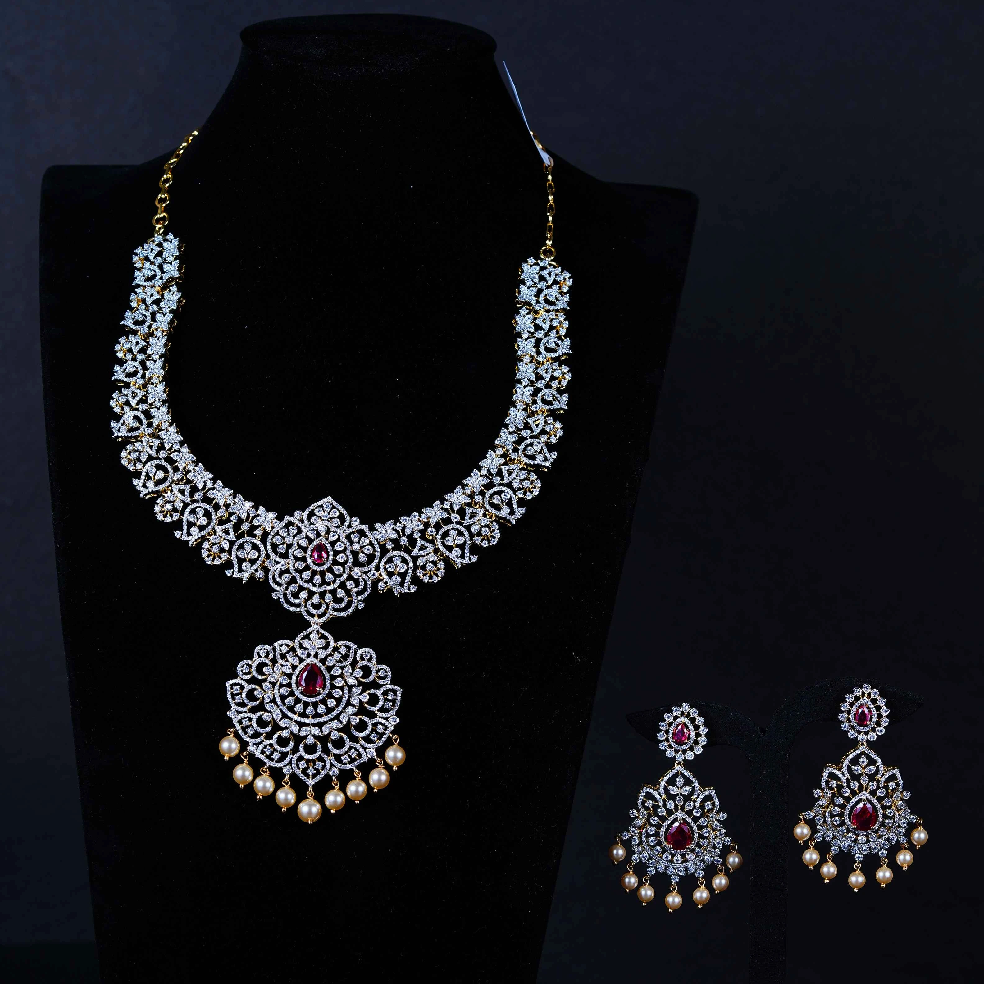 “Ruby Victorian Choker Necklace with Pearl Drops”