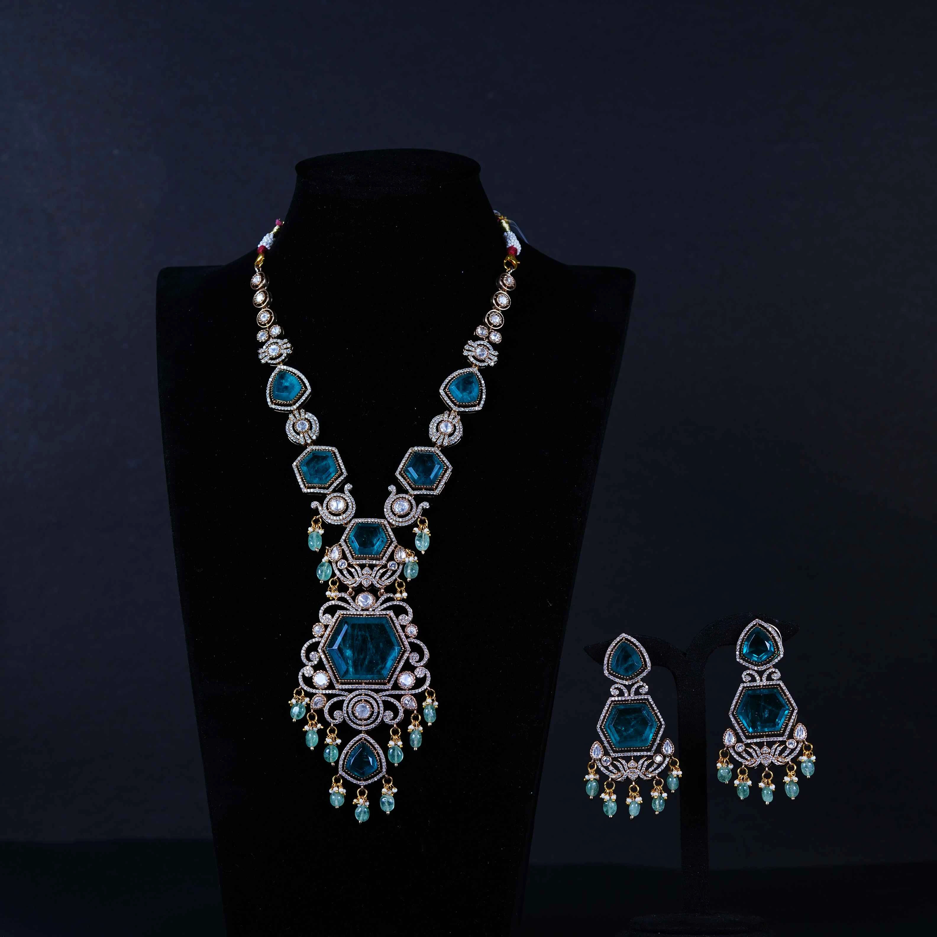“Hexa Emerald Statement Long Necklace”