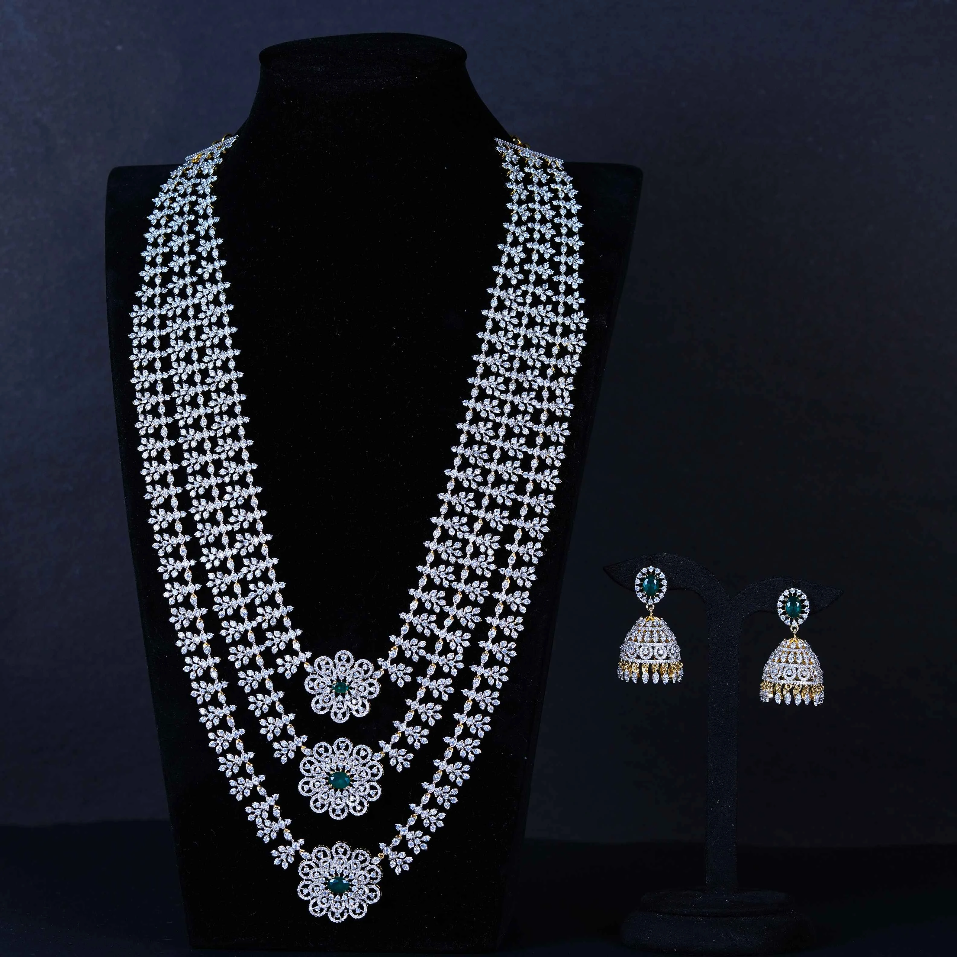 “Emerald Bloom Layered Diamond Necklace Set”