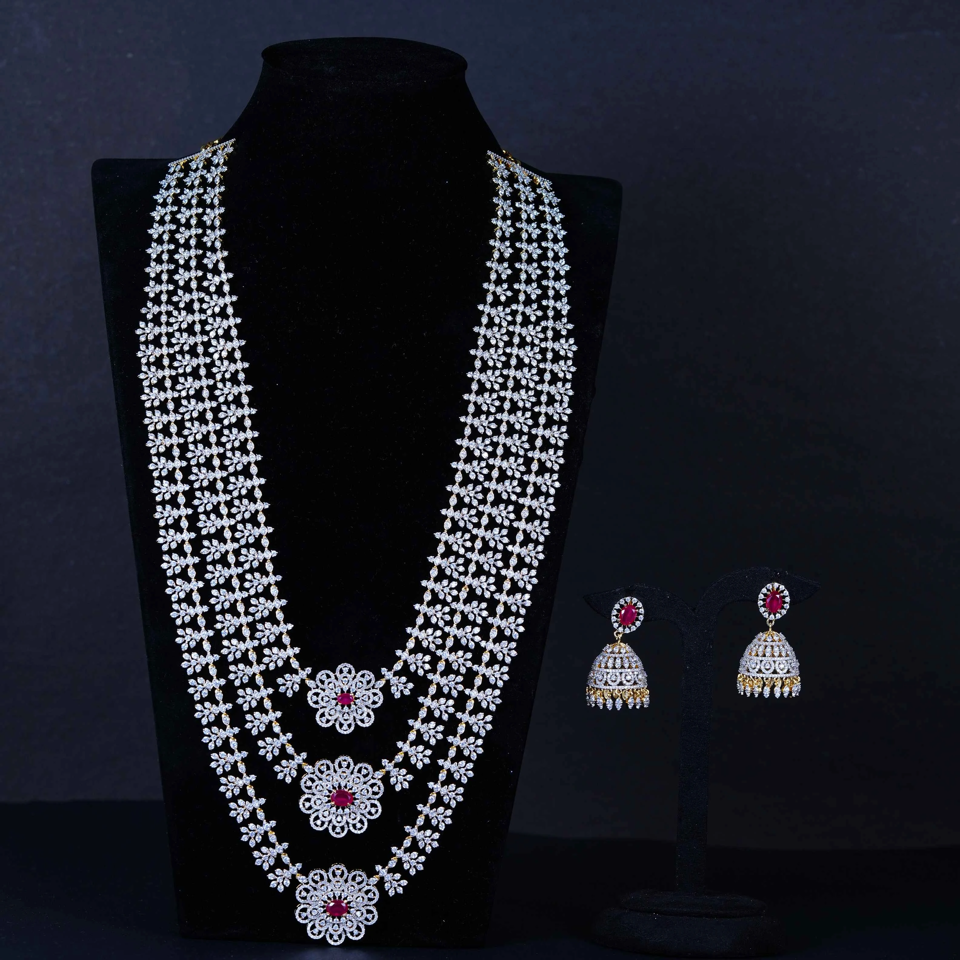 “Royal Ruby Floral Layered Necklace”