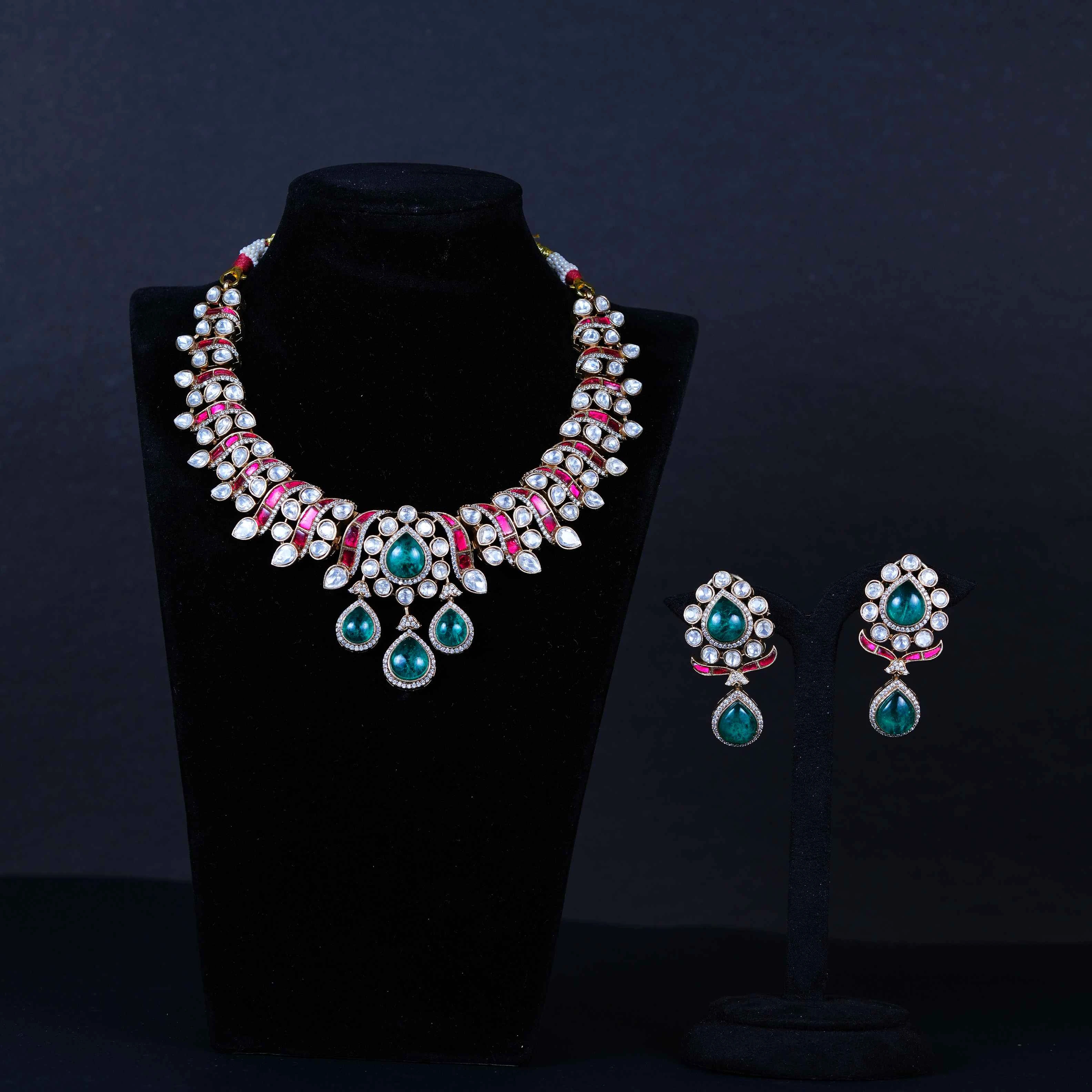 “Rajwadi Kundan Emerald Drop Necklace”