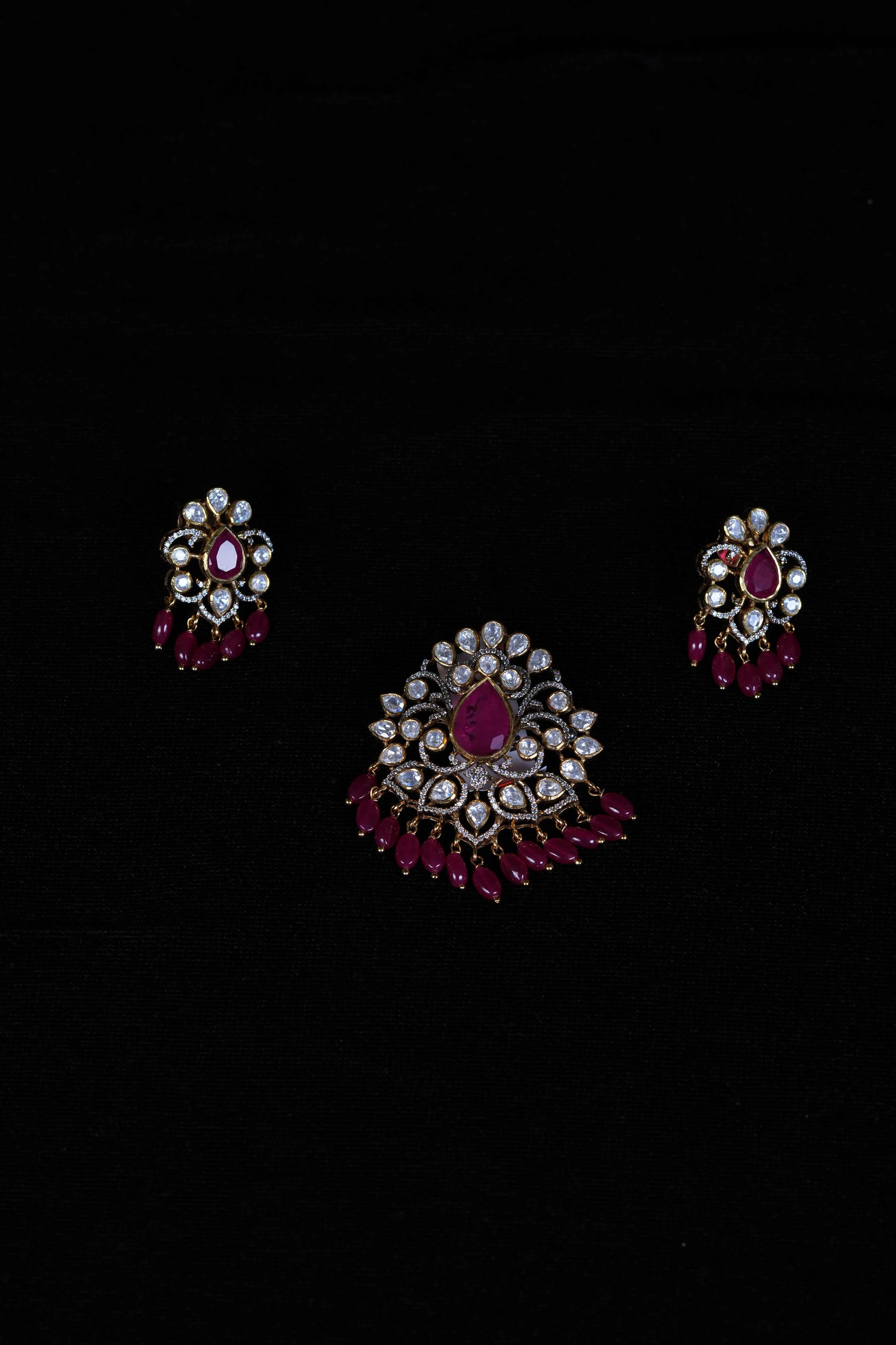 Ruby Polki Pendant Set