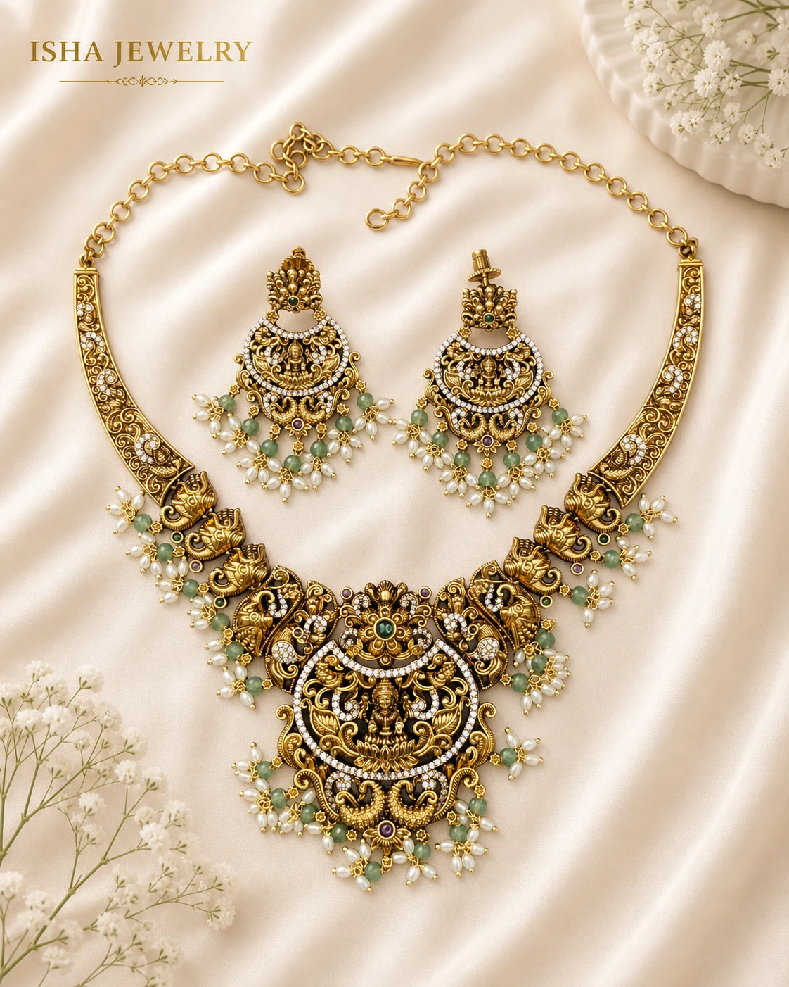 Antique Lakshmi Peacock Temple Necklace Set
