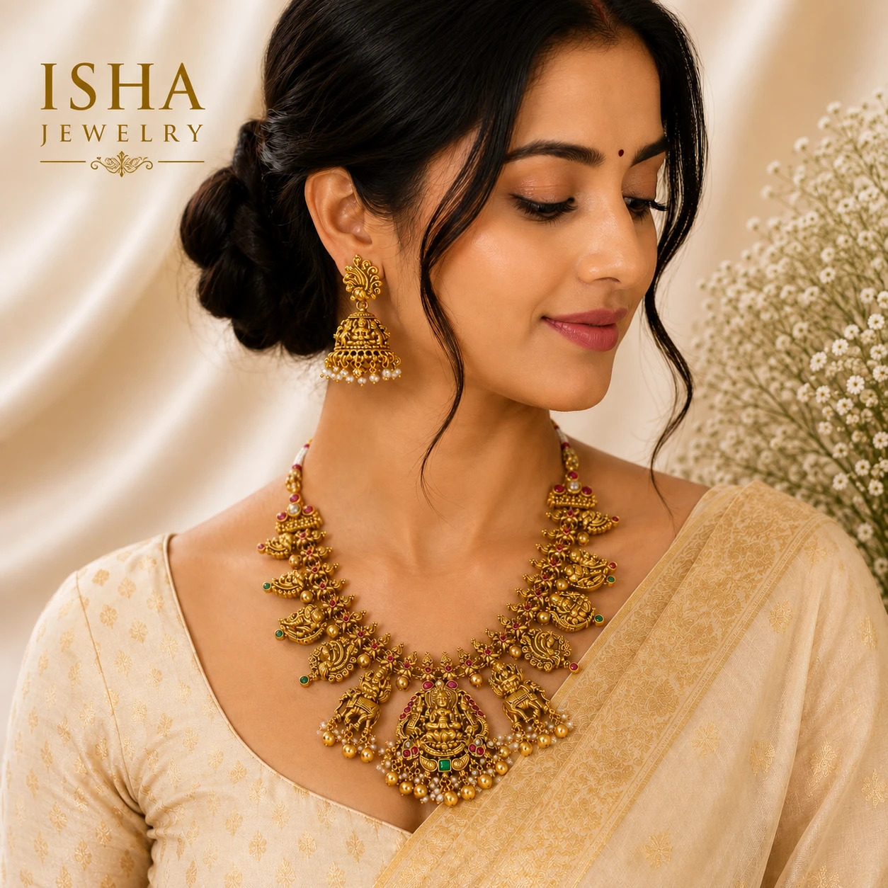 Premium Gold Replica Nakshi Design Necklace