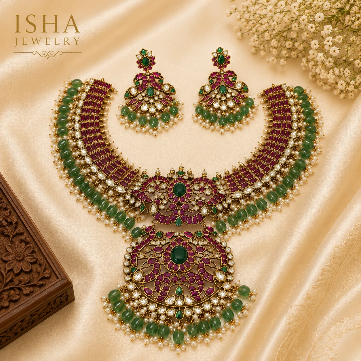 Kempu Necklace with Matching Earrings