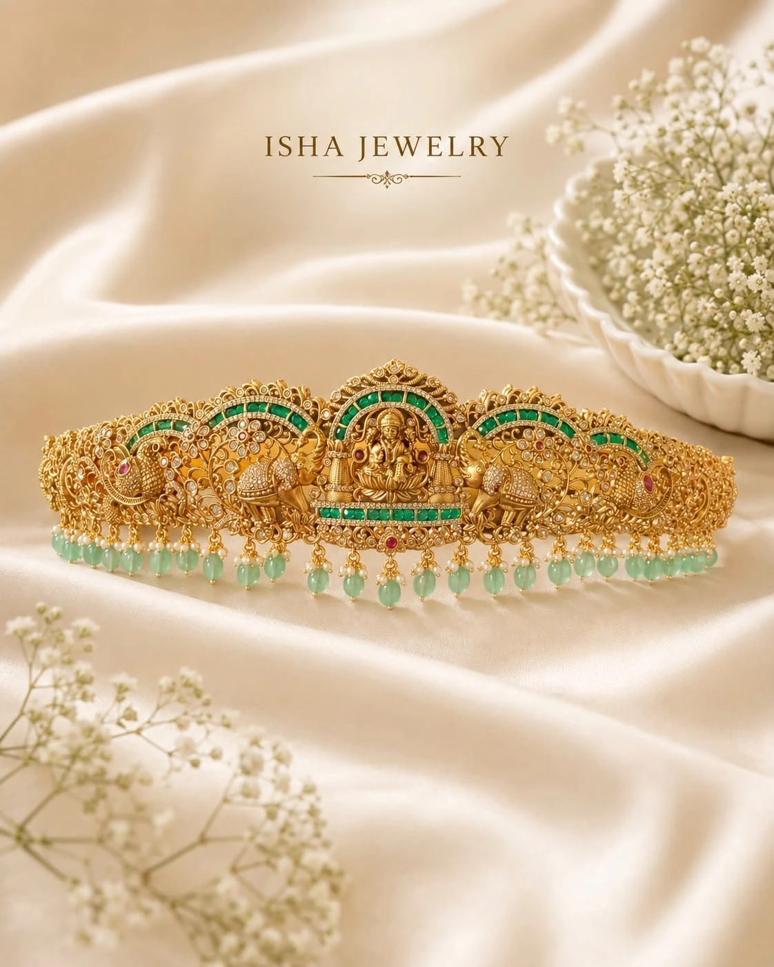 Premium Quality Gold Replica Necklace with Real Beads – 24K Gold Plated