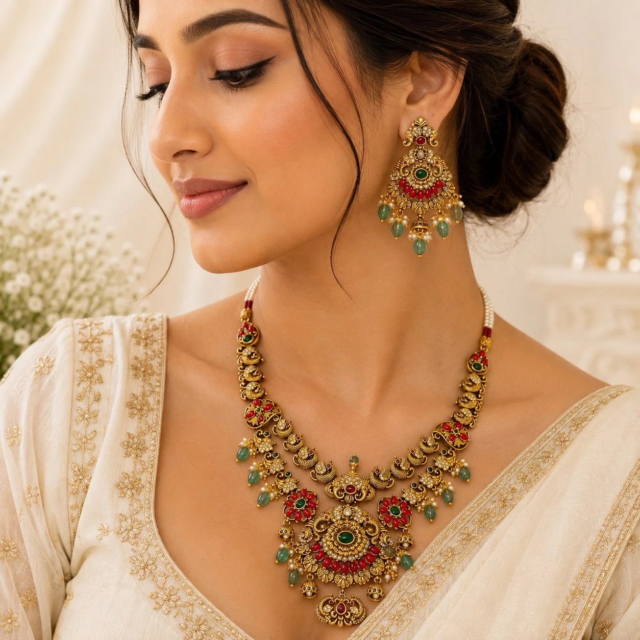 Premium quality 1 gram gold coral necklace set
