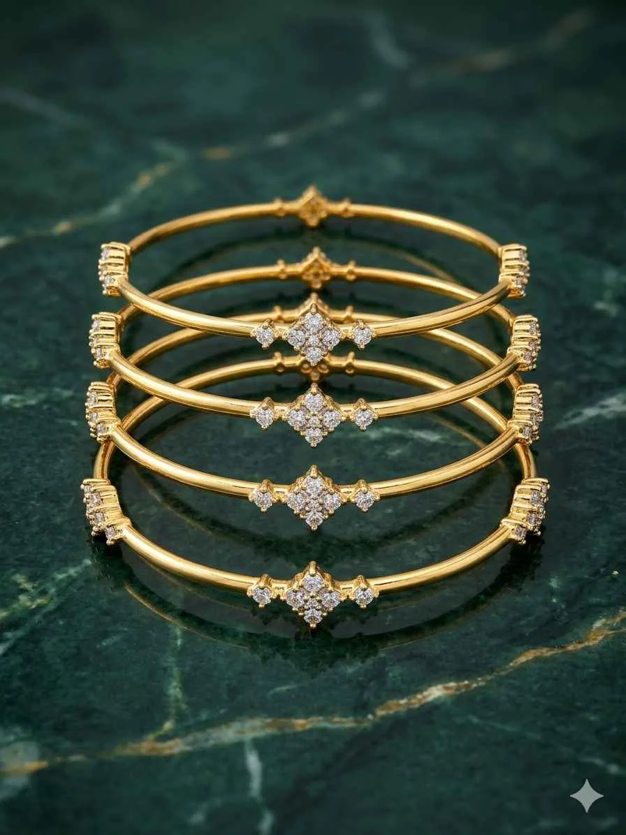 Diamond Replica Floral Openable Bangles Set – Gold Finish Elegant Kada Bangles for Women